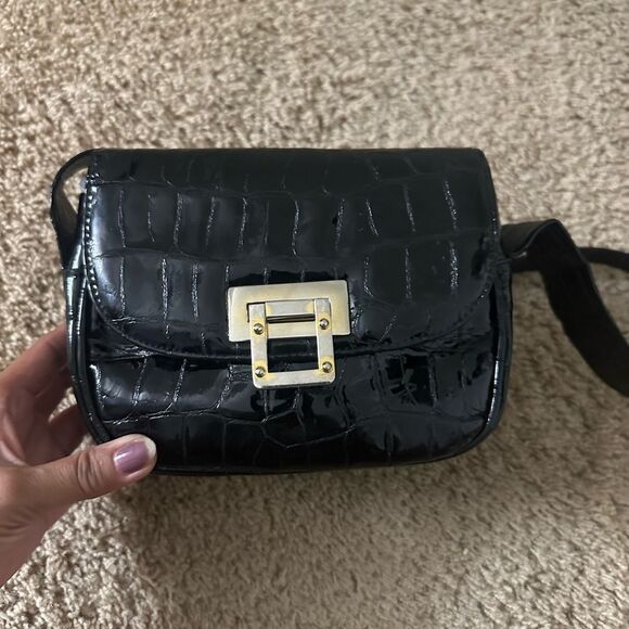 Black Stuart Weitzman Patent Leather Croc Bag - Picture 4 of 14